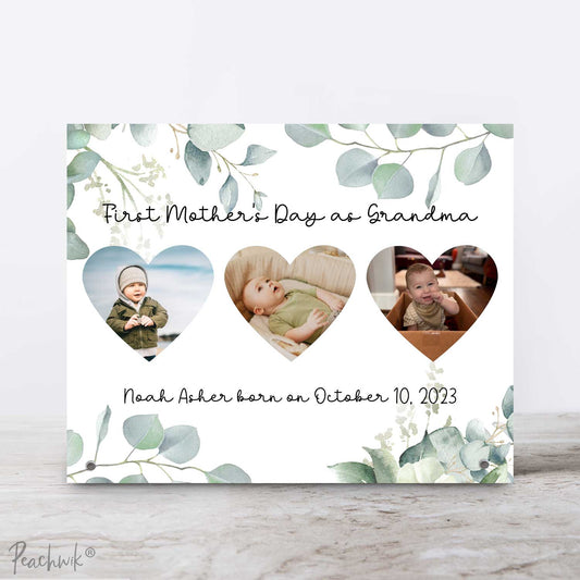 Heart Photos - First Mother's Day as Grandma Personalized Metal Photo Plaque