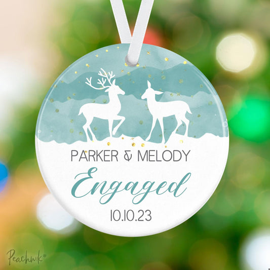 Engaged Couple - Winter Deer Personalized Christmas Ornament