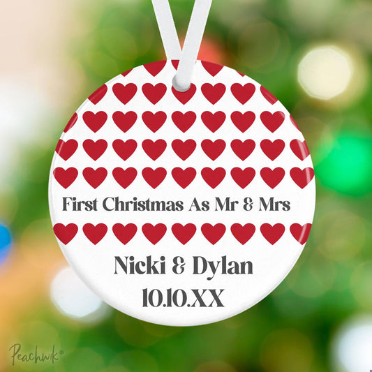 Newlywed Hearts Personalized Christmas Ornament