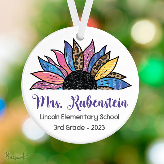 Sunflower Teacher Appreciation Personalized Christmas Ornament