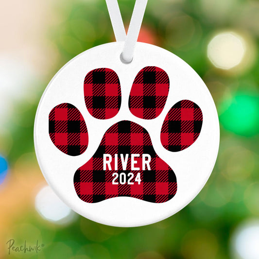 Pet Plaid Paw Print Personalized Christmas Ornament