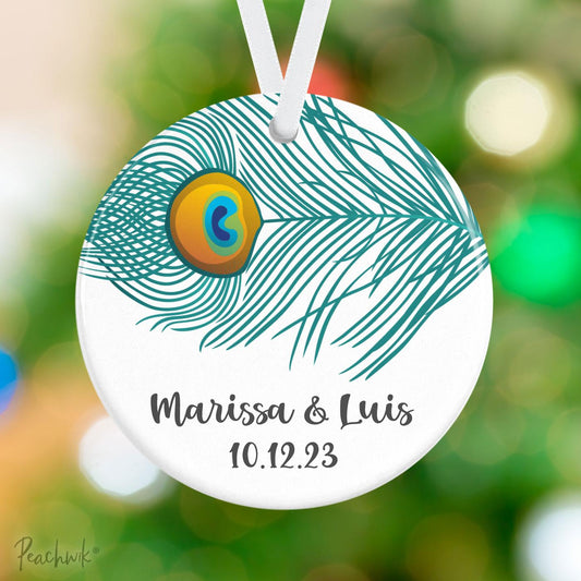 Peacock Couples Personalized Christmas Ornament