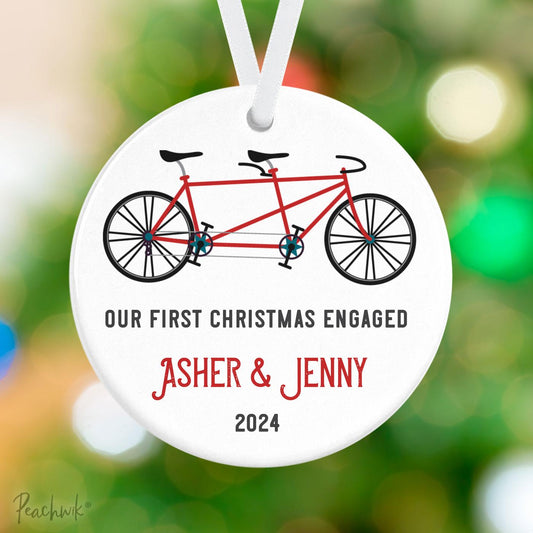 Retro Tandem Bike Couples Personalized Christmas Ornament