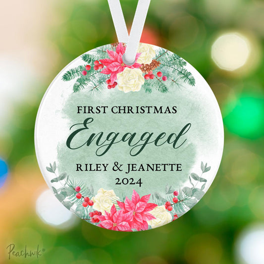 Floral Engaged Personalized Christmas Ornament