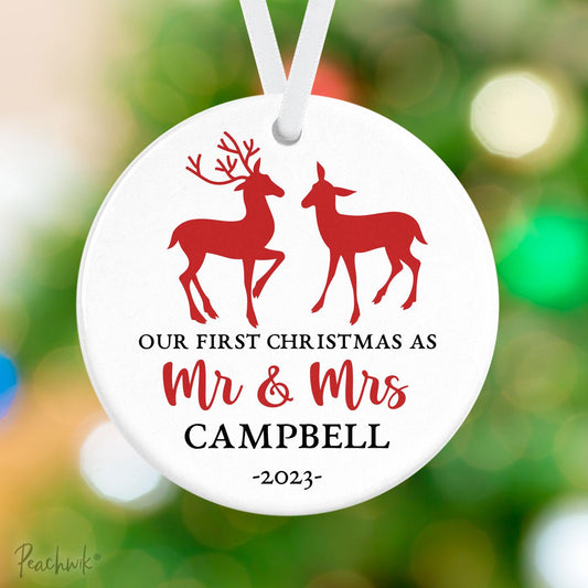 Reindeer Newlywed Personalized Christmas Ornament