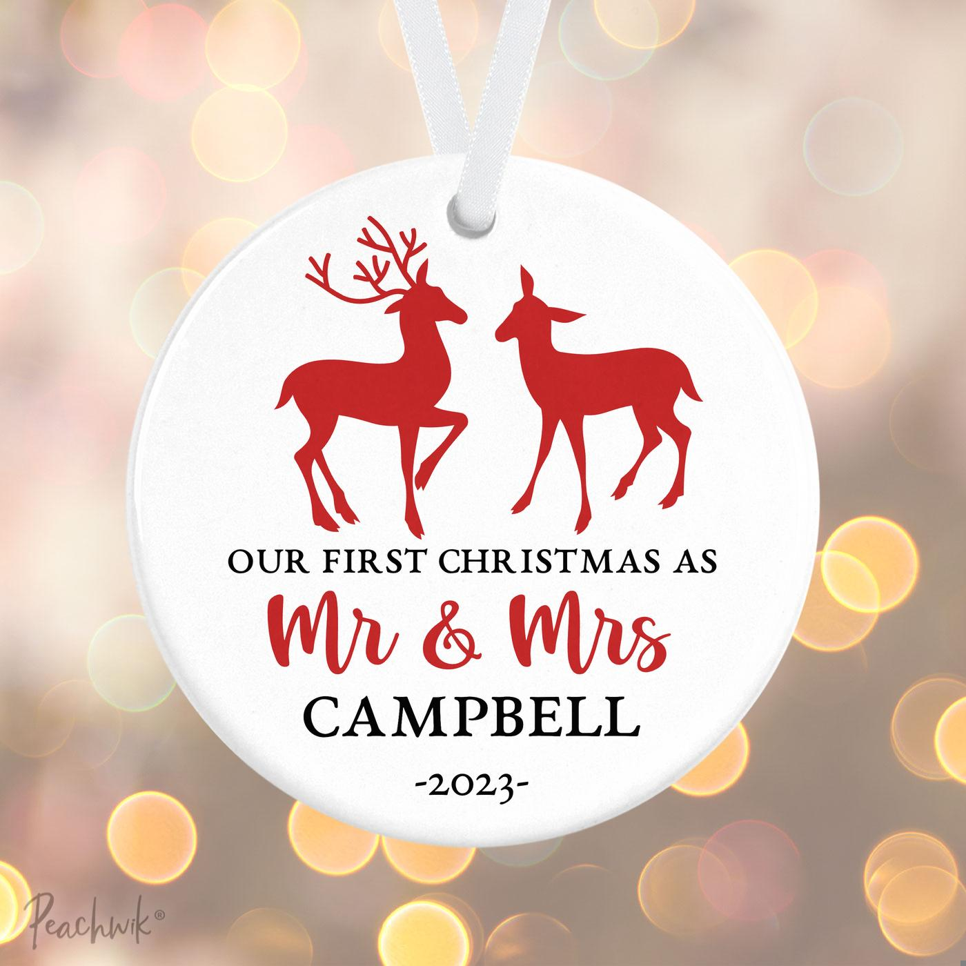 Reindeer Newlywed Personalized Christmas Ornament