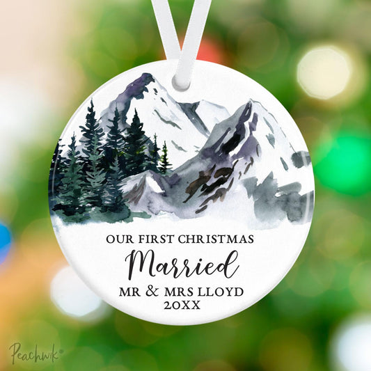 Mountain Newlyweds Personalized Christmas Ornament