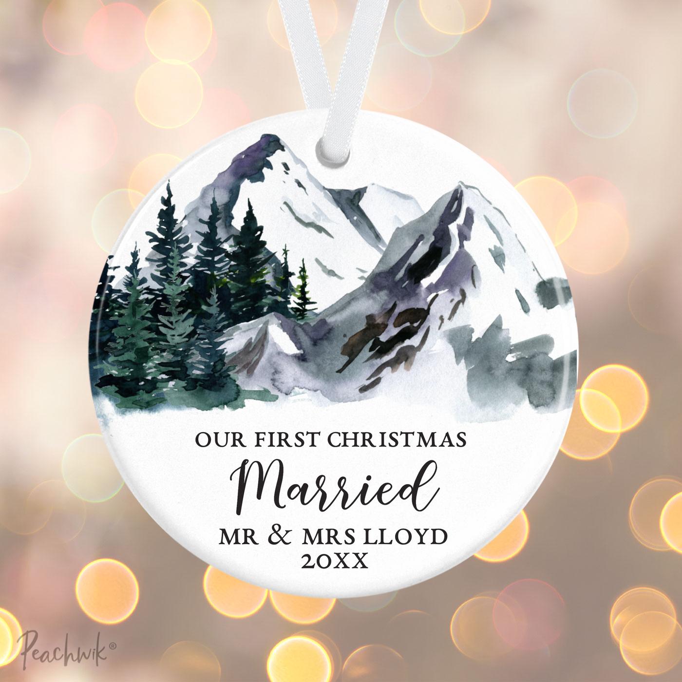 Mountain Newlyweds Personalized Christmas Ornament