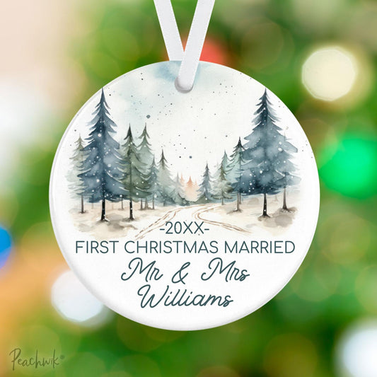 Scenic Trail Newlyweds Personalized Christmas Ornament