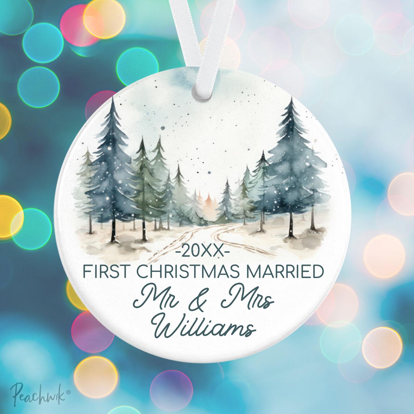 Scenic Trail Newlyweds Personalized Christmas Ornament