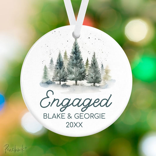 Forest Engagement Personalized Christmas Ornament