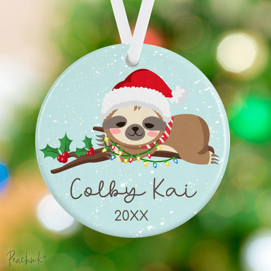 Sleepy Sloth Personalized Child Name Christmas Ornament