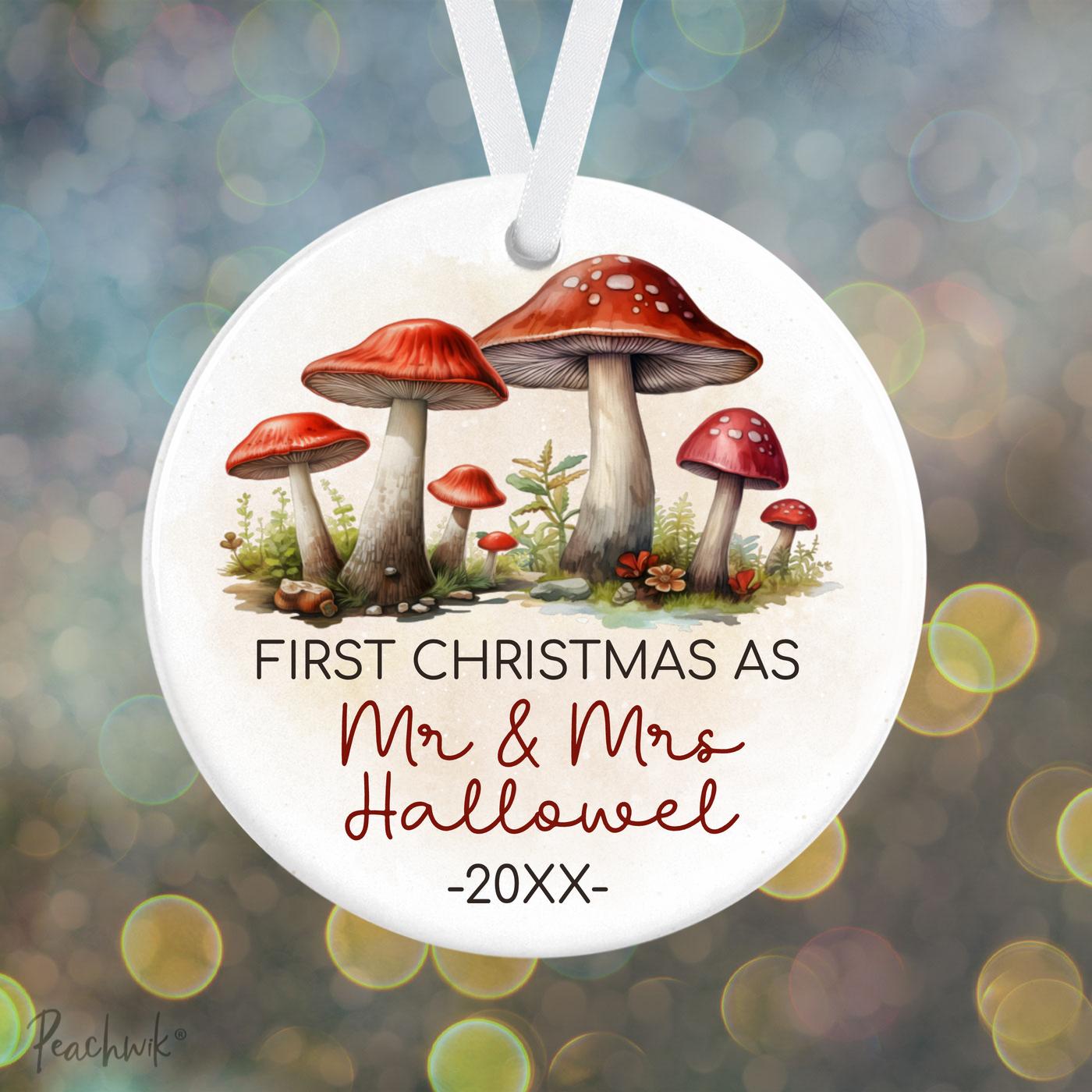 Mushroom Forager Newlywed Personalized Christmas Ornament