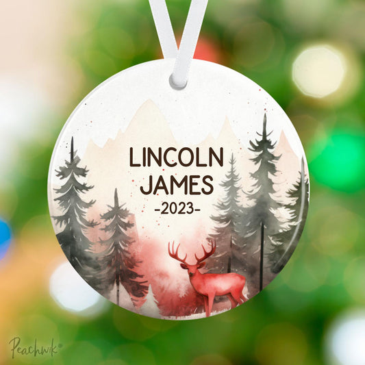 Deer & Forest Personalized Name Christmas Ornament