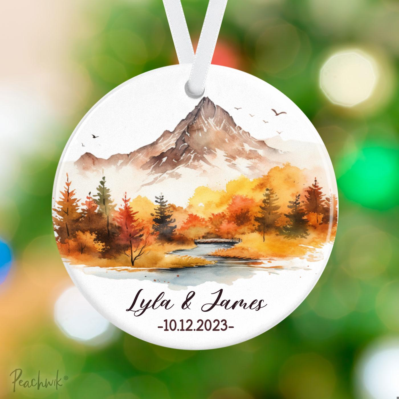 Fall Mountains Couples Personalized Christmas Ornament