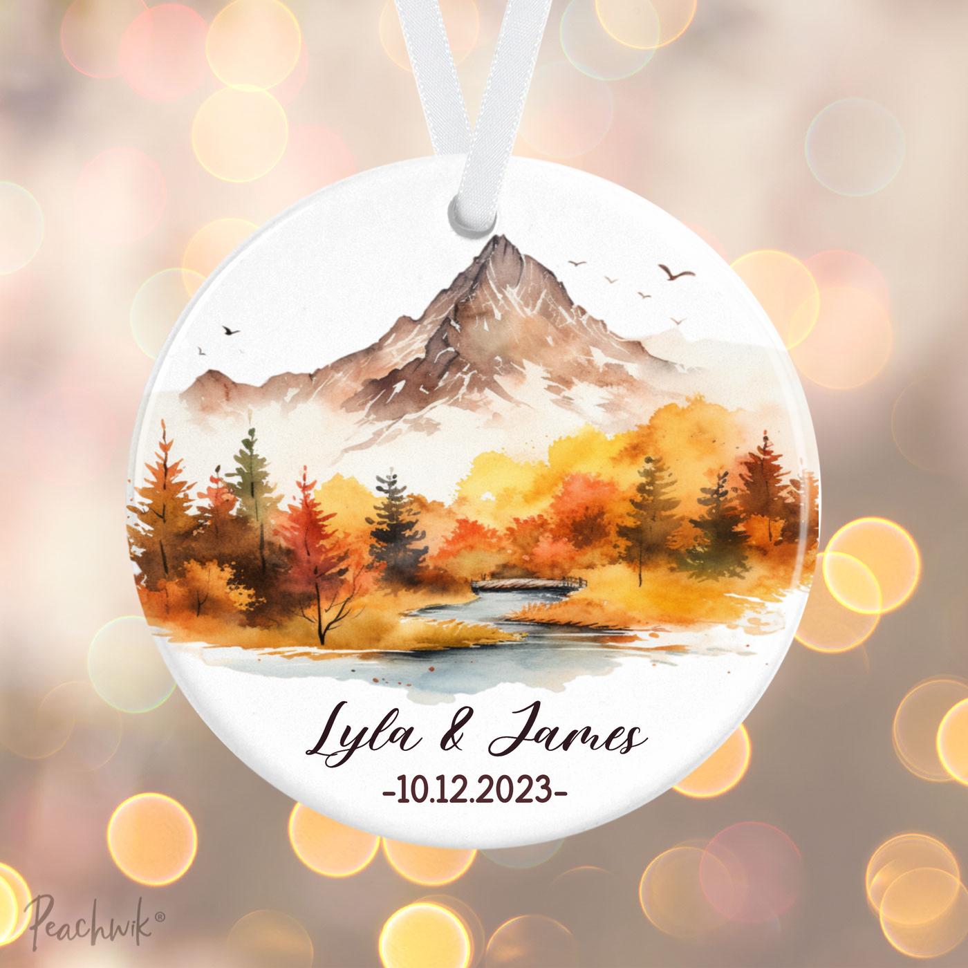 Fall Mountains Couples Personalized Christmas Ornament