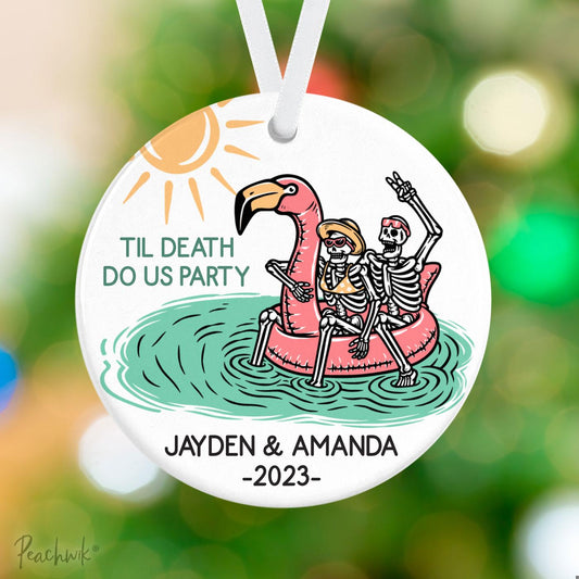 Til Death Do Us Party Couples Skeleton Personalized Christmas Ornament