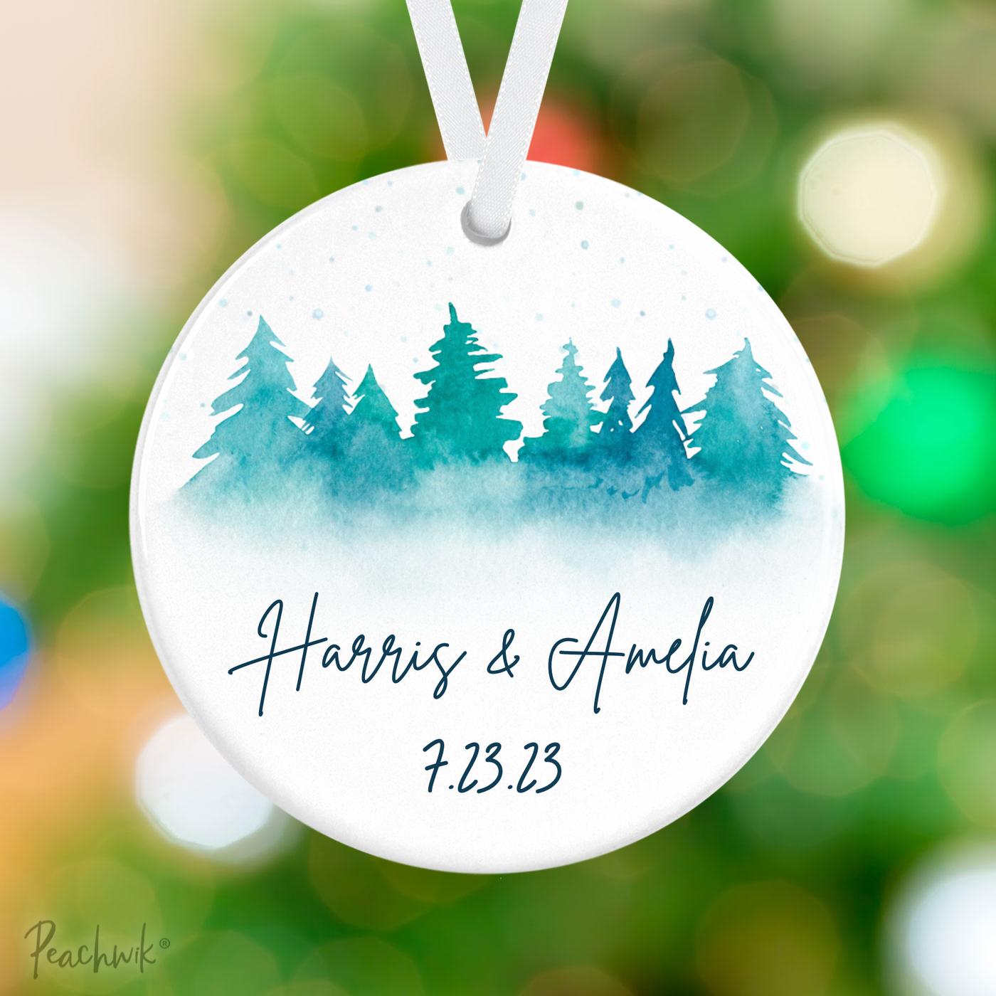 Watercolor Forest Couples Personalized Christmas Ornament