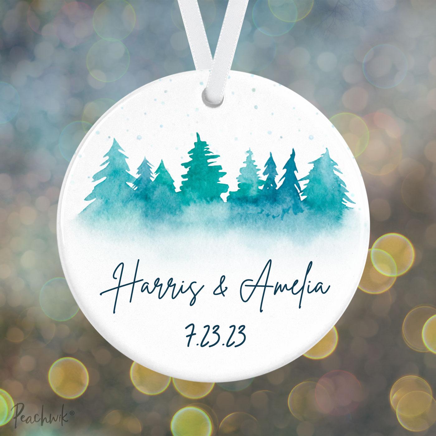 Watercolor Forest Couples Personalized Christmas Ornament
