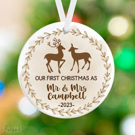 Deer Newlywed Personalized Christmas Ornament