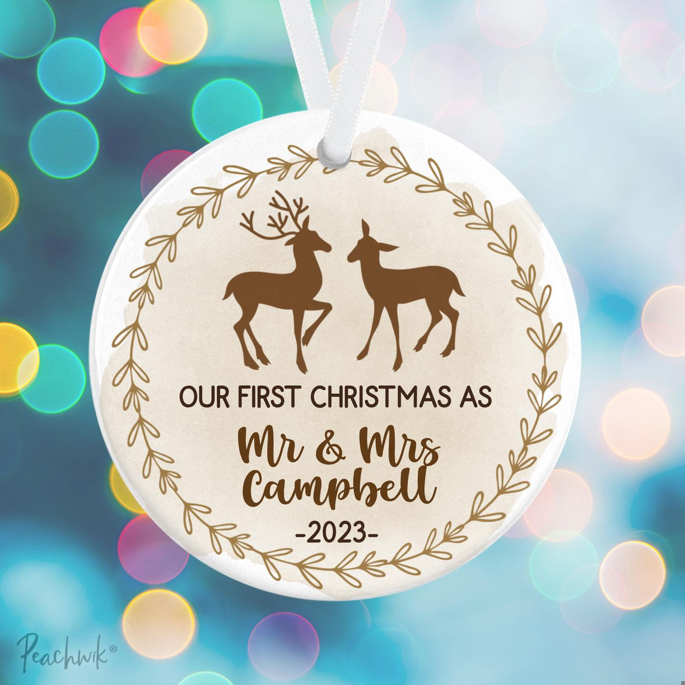 Deer Newlywed Personalized Christmas Ornament