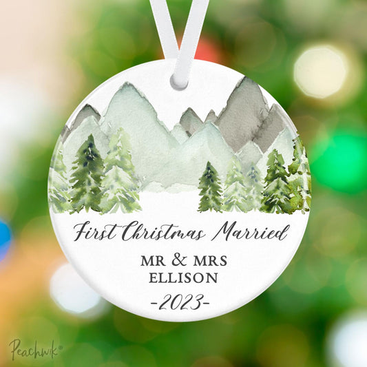 Green Mountains First Christmas Married Personalized Christmas Ornament