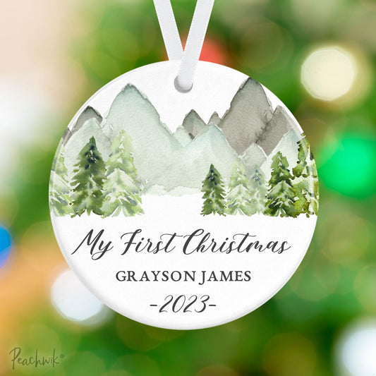 Green Mountains My First Christmas Personalized Christmas Ornament