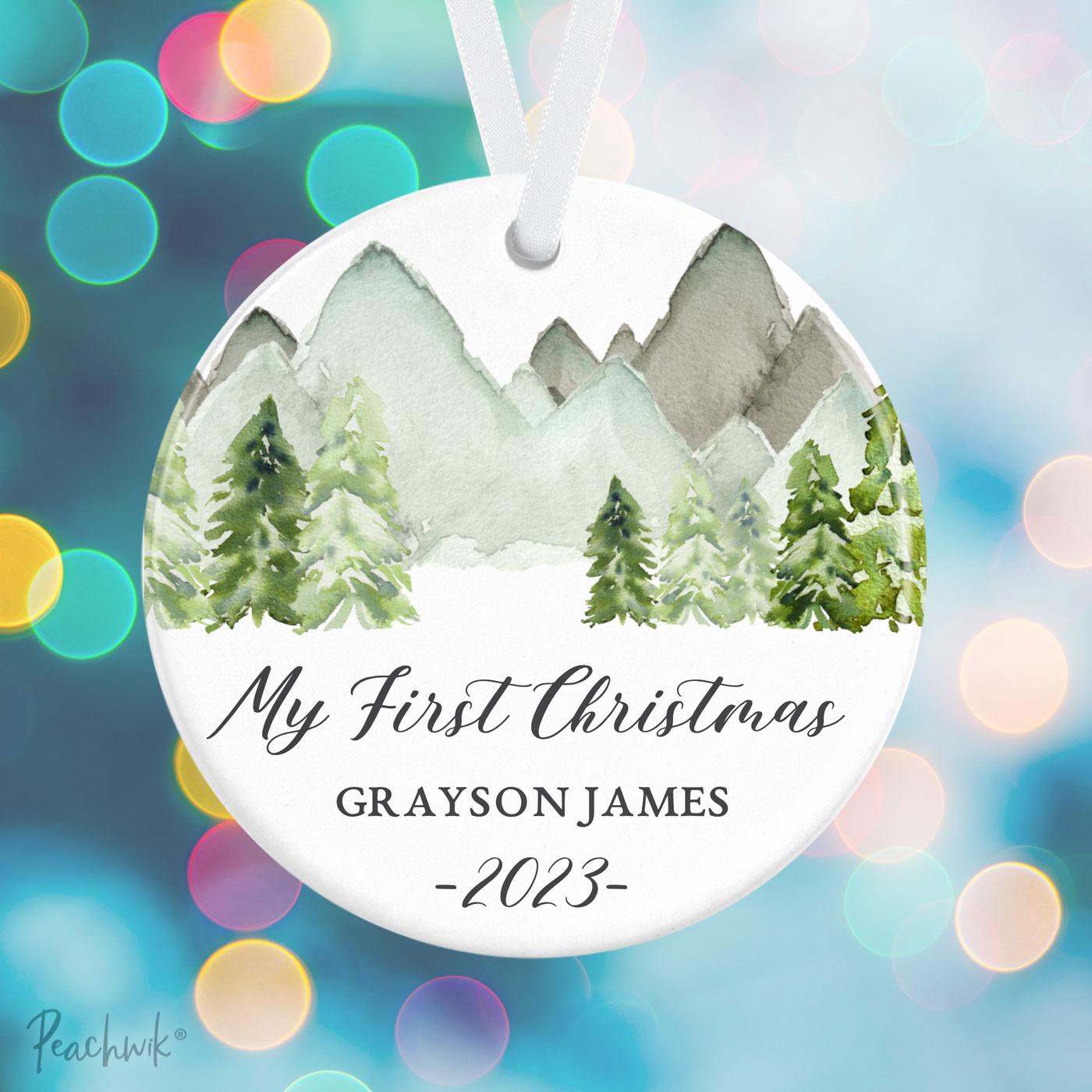 Green Mountains My First Christmas Personalized Christmas Ornament
