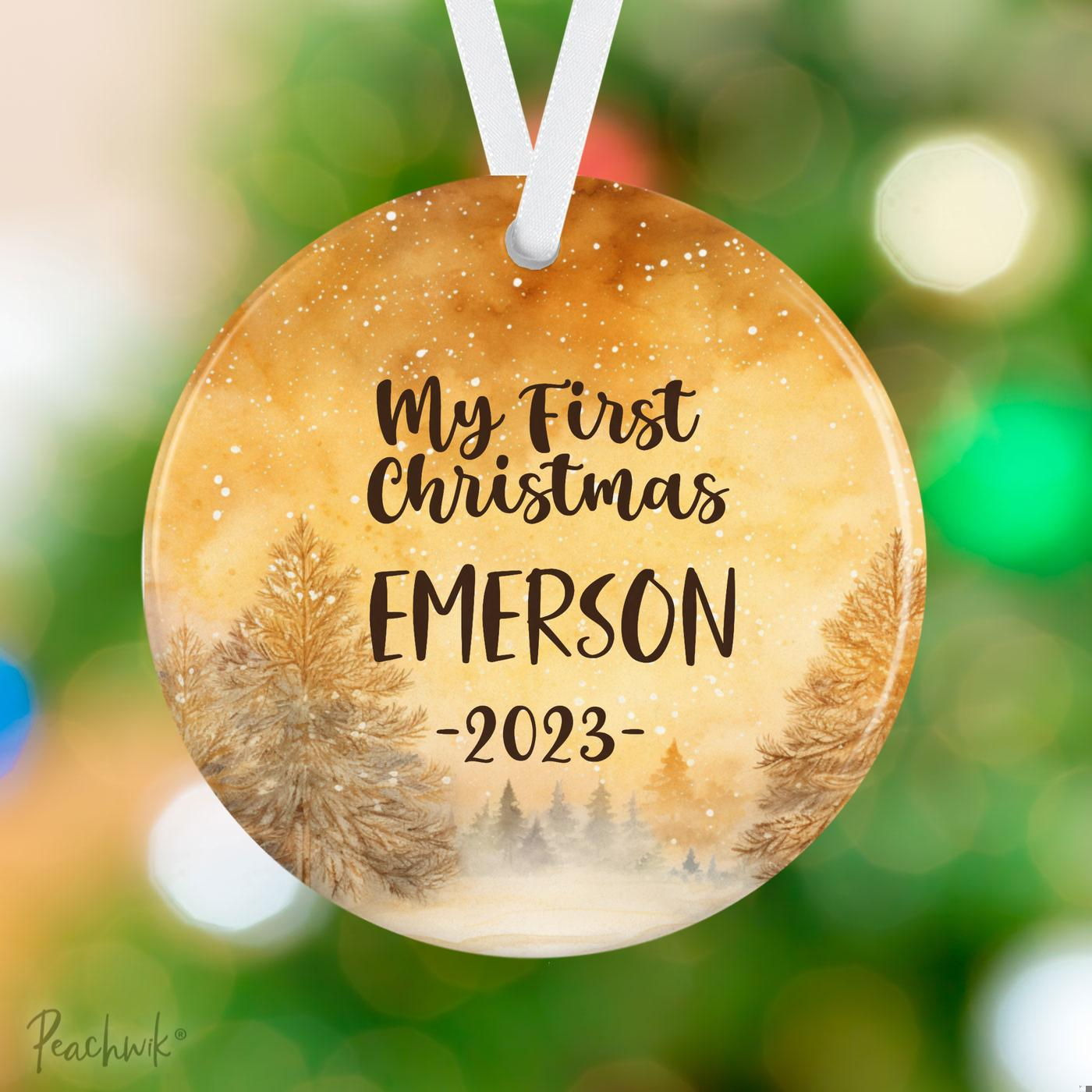 Golden Forest First Christmas Personalized Ornament