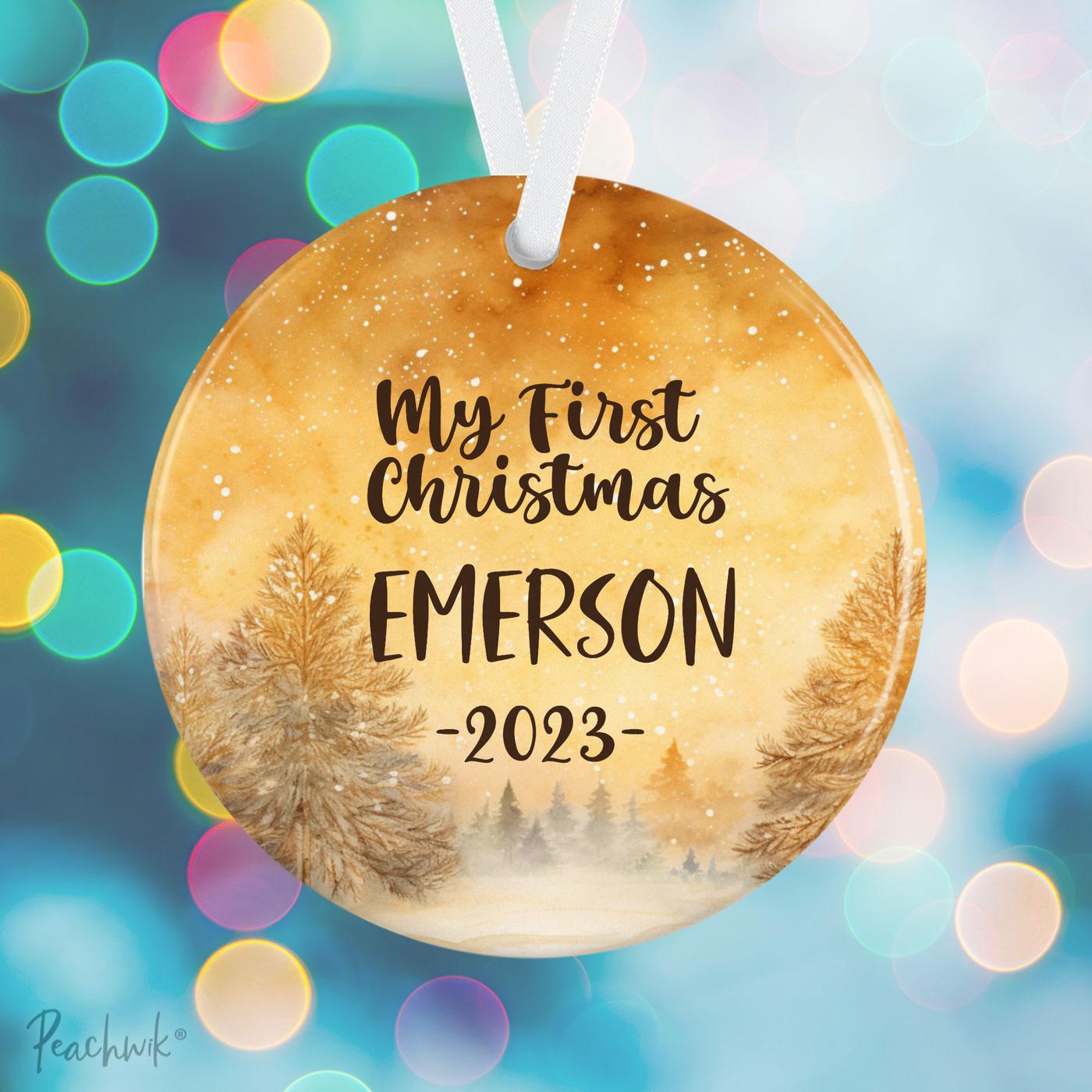 Golden Forest First Christmas Personalized Ornament