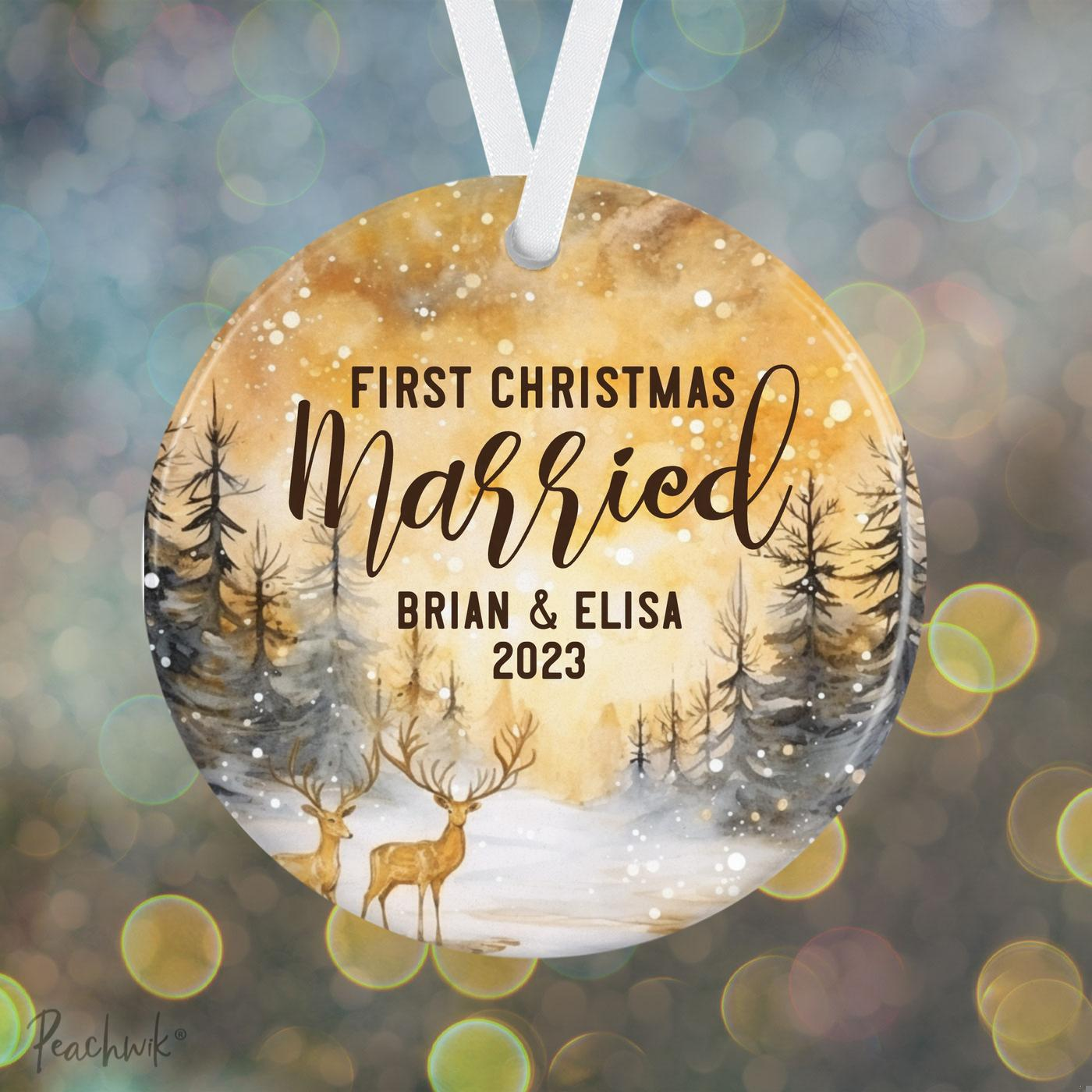 Golden Forest Newlywed Personalized Christmas Ornament