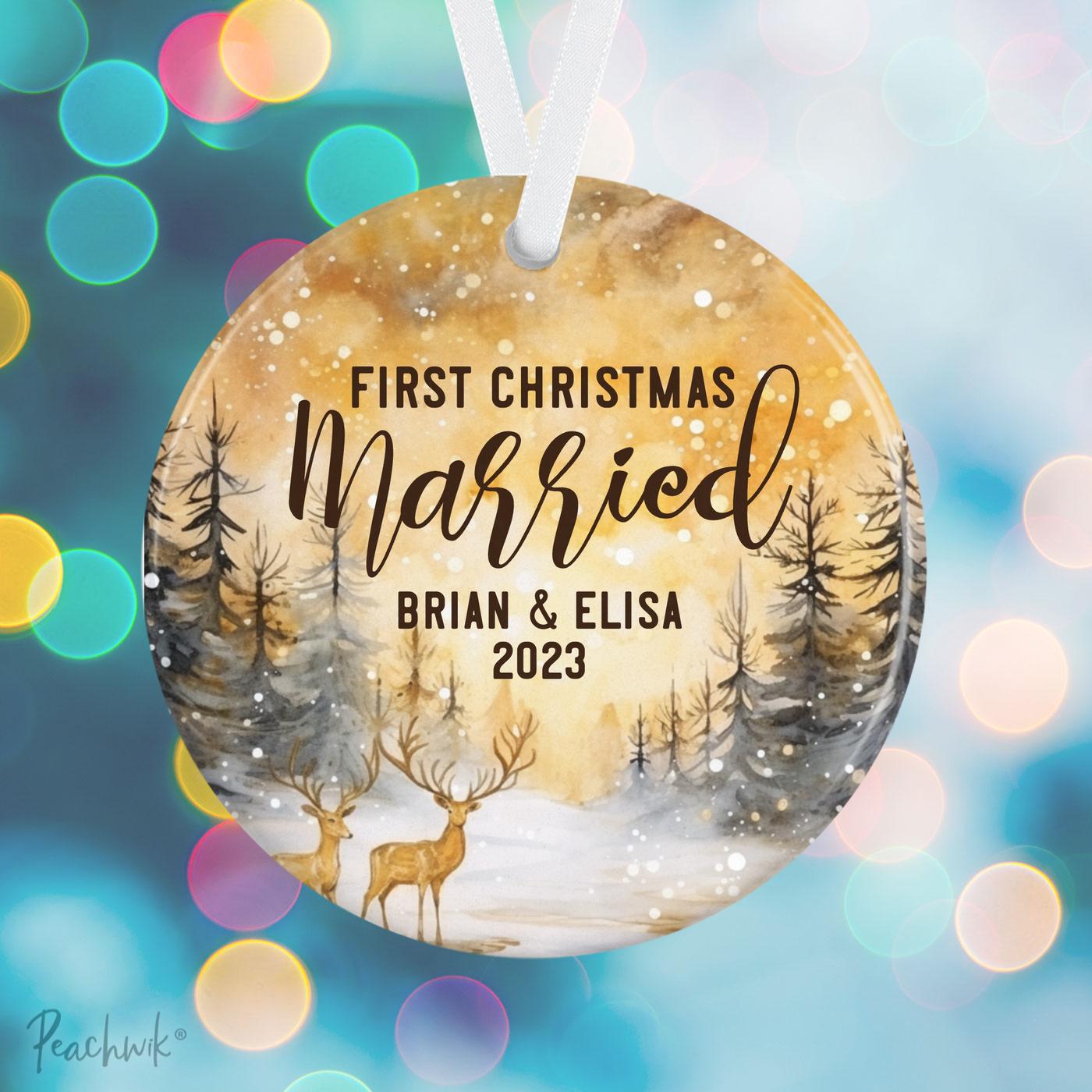 Golden Forest Newlywed Personalized Christmas Ornament
