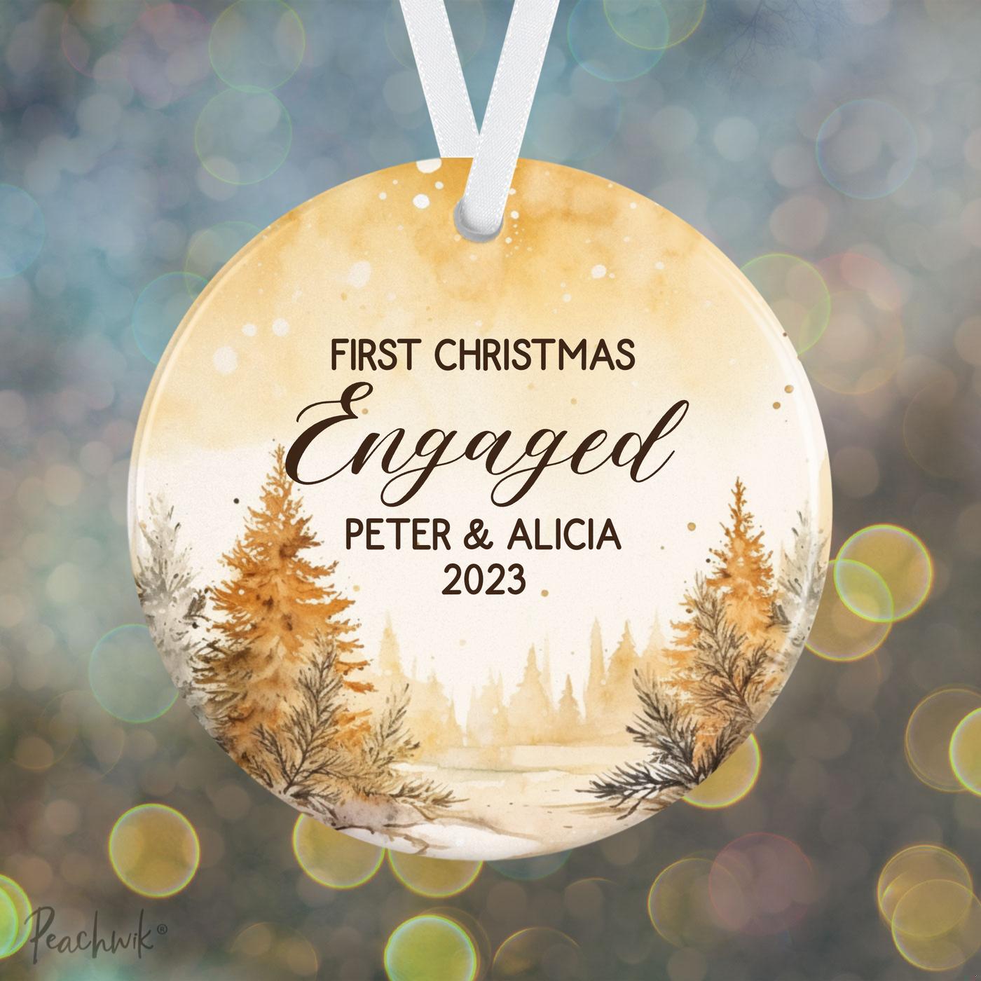 Golden Forest Engaged Personalized Christmas Ornament