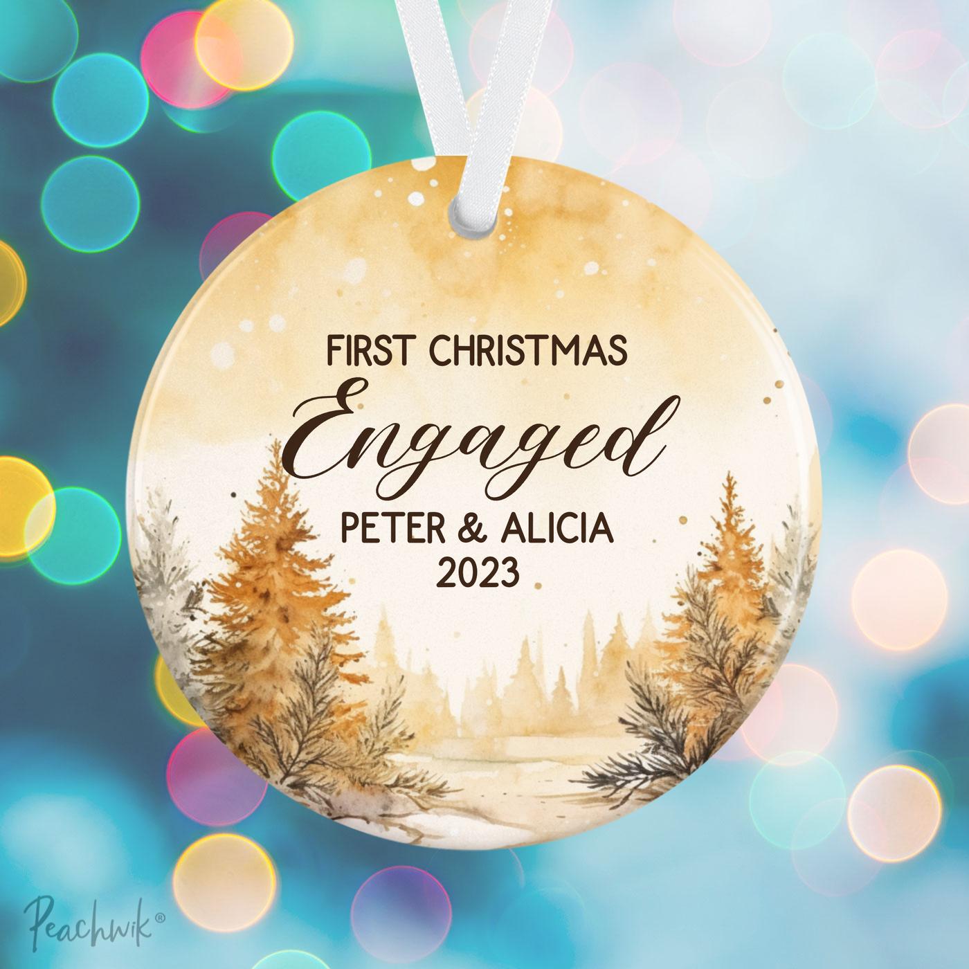 Golden Forest Engaged Personalized Christmas Ornament