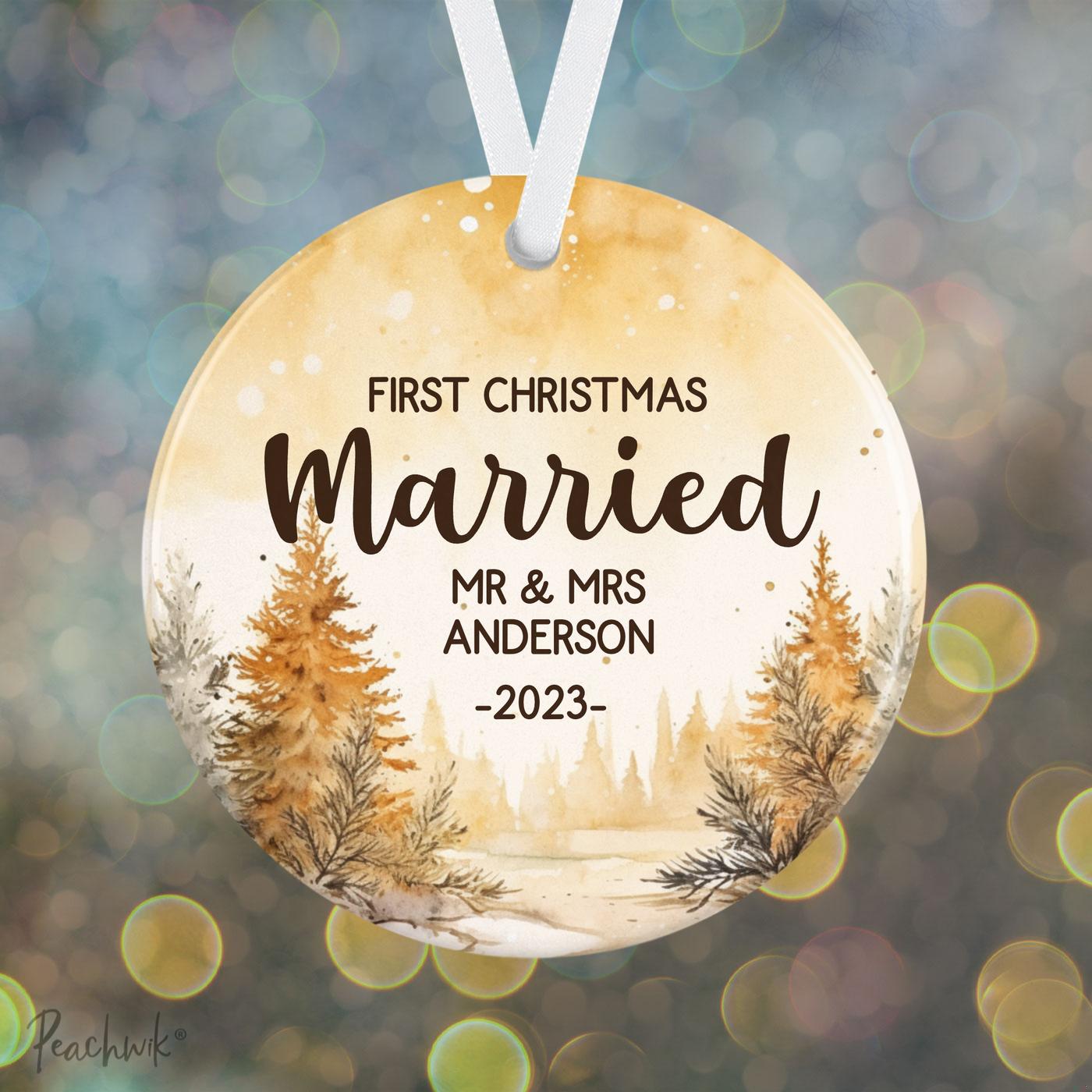Gold Forest First Christmas Married Personalized Ornament
