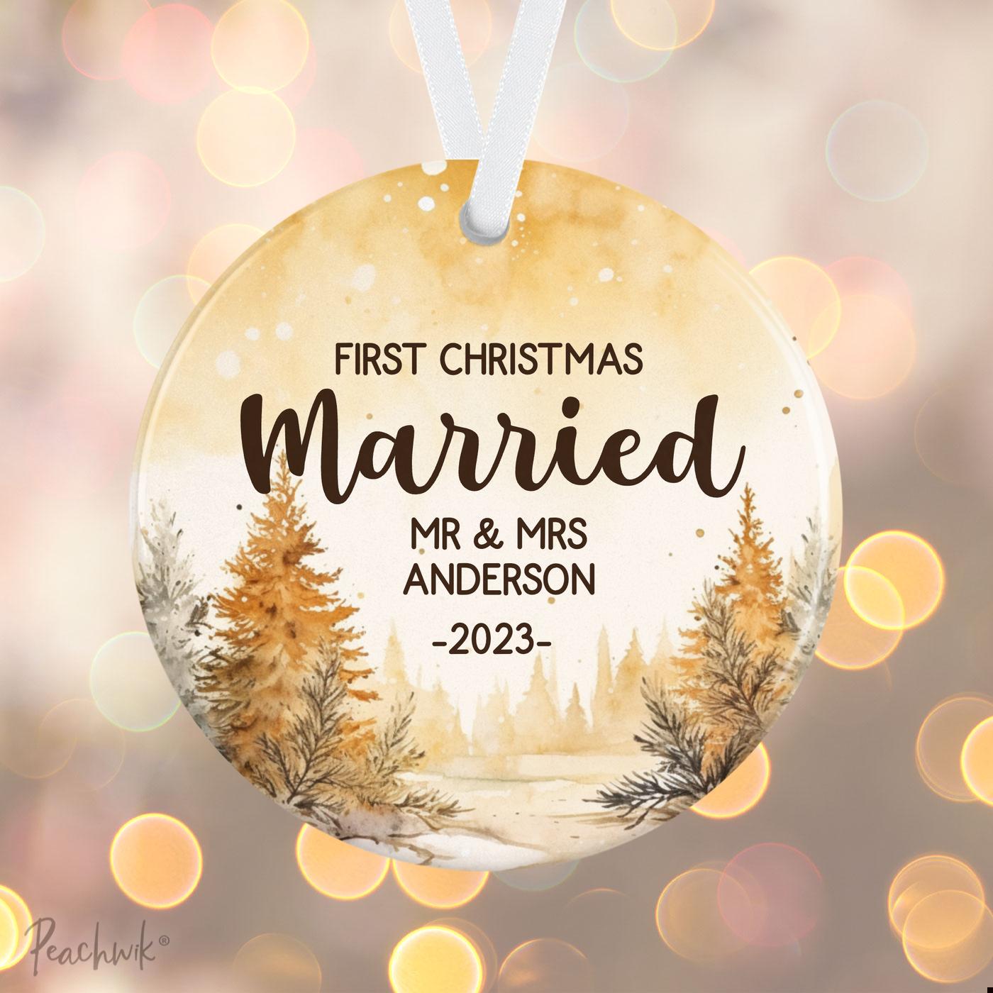 Gold Forest First Christmas Married Personalized Ornament