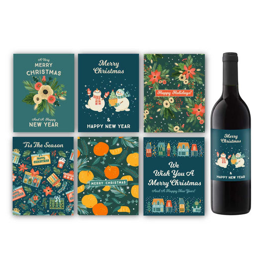Boho Christmas Wine Label Set