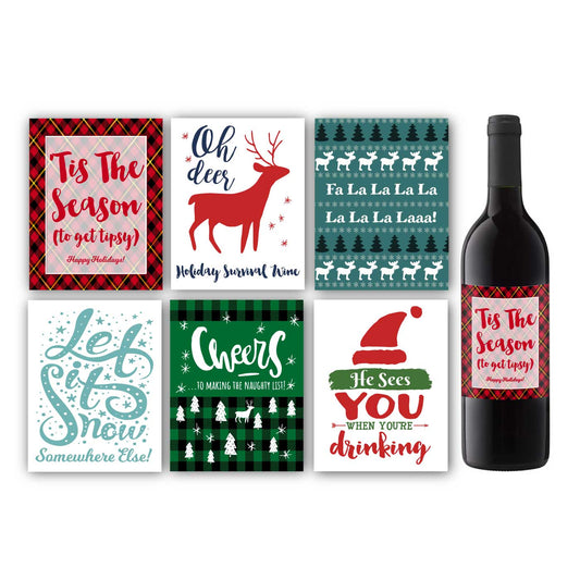 Funny Christmas Wine Label Set