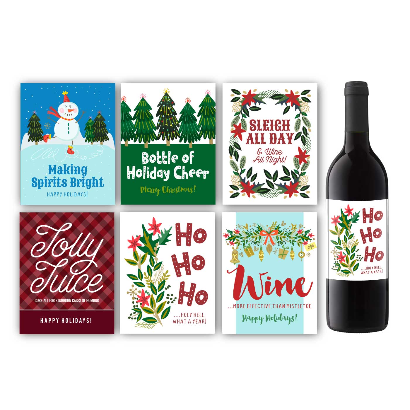 Holiday Cheer Funny Christmas Wine Label Set