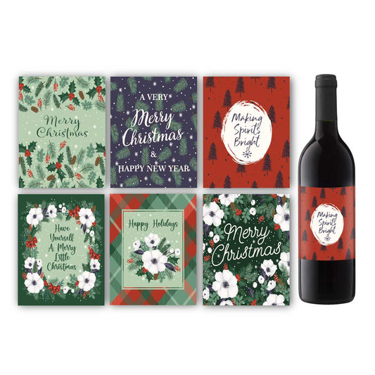 Plaid Florals Christmas Wine Label Set