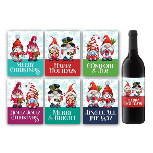 Gnomes Christmas Wine Label Set