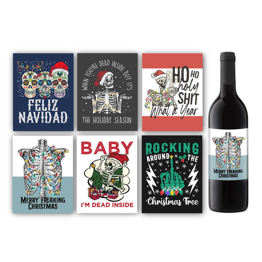 Funny Skeleton Christmas Wine Label Set